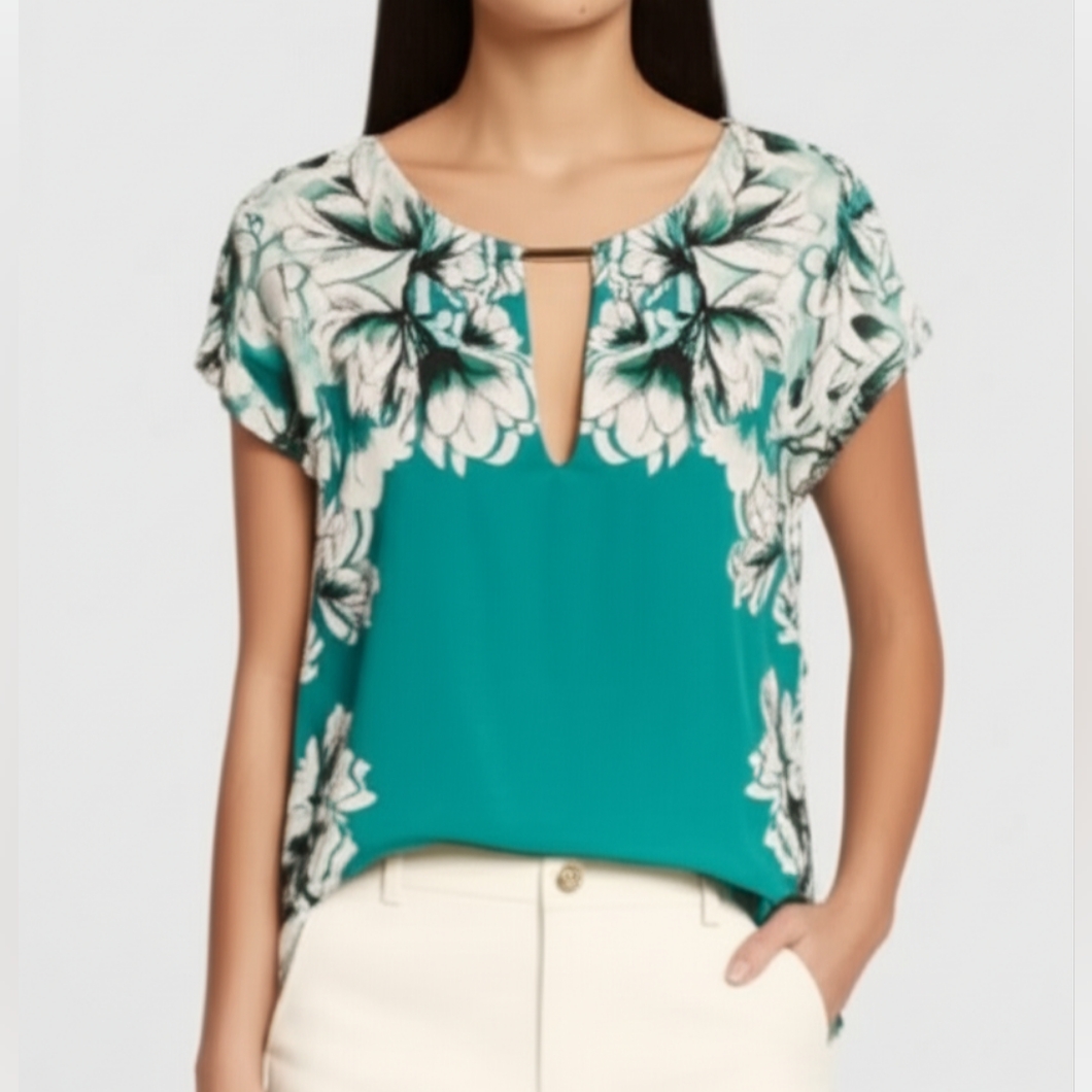 Jennifer Lopez Women's Plus Size Floral Keyhole Blouse
